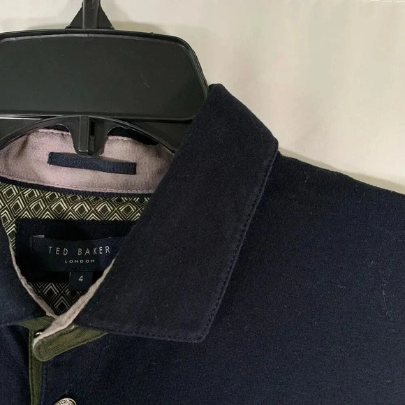 Ted Baker Polo Shirt Men's 4 Black Grey Short Sleeve 1/4 Button 100% Cotton - Picture 4 of 8